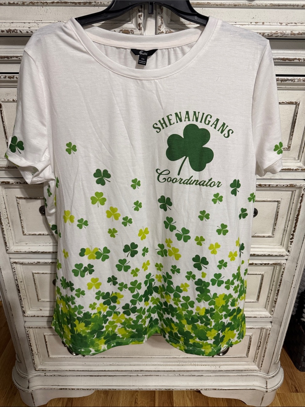 St. Patrick’s Tee-Shenanigans Coordinator White Short Sleeve Tee - Clover Print
